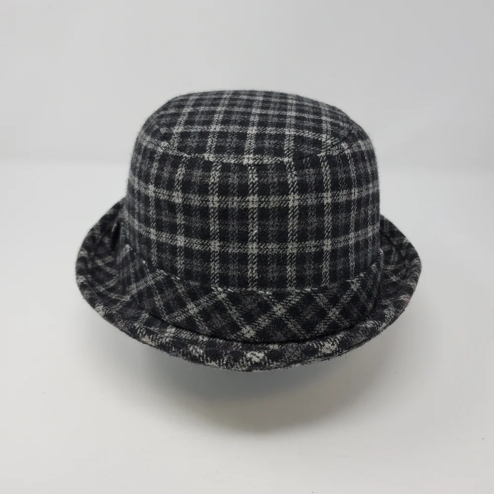 TARNISH BLACK GREY PLAID WOOL BLEND TRIBLY FEDORA HAT WOMEN OS